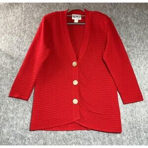 Vintage Ami Knits Cardigan Sweater Womens 16 Red Tight-Knit Button Front USA